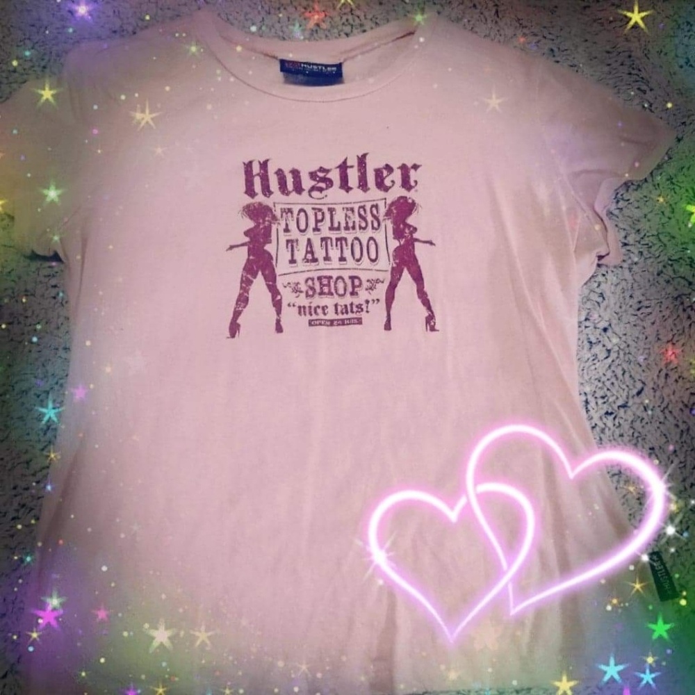 Hustler International pink topless tats t-shirt